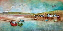 Navigating the Harbour by Keith Athay - Varnished Original Painting on Box Canvas sized 39x20 inches. Available from Whitewall Galleries